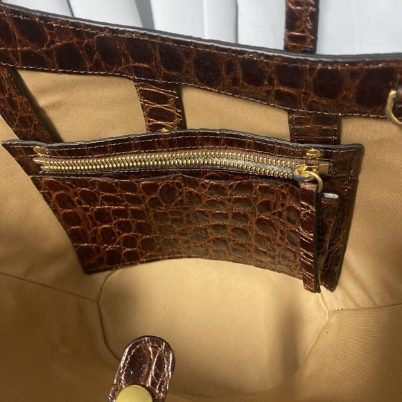 Little Liffner Tulip Croc-Embossed Leather Tote small - Cognac - Picture 6 of 11